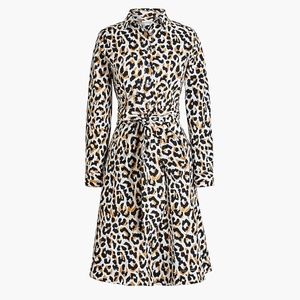 New! J Crew size 6 Leopard Animal-print tie-waist shirt dress cotton NWT